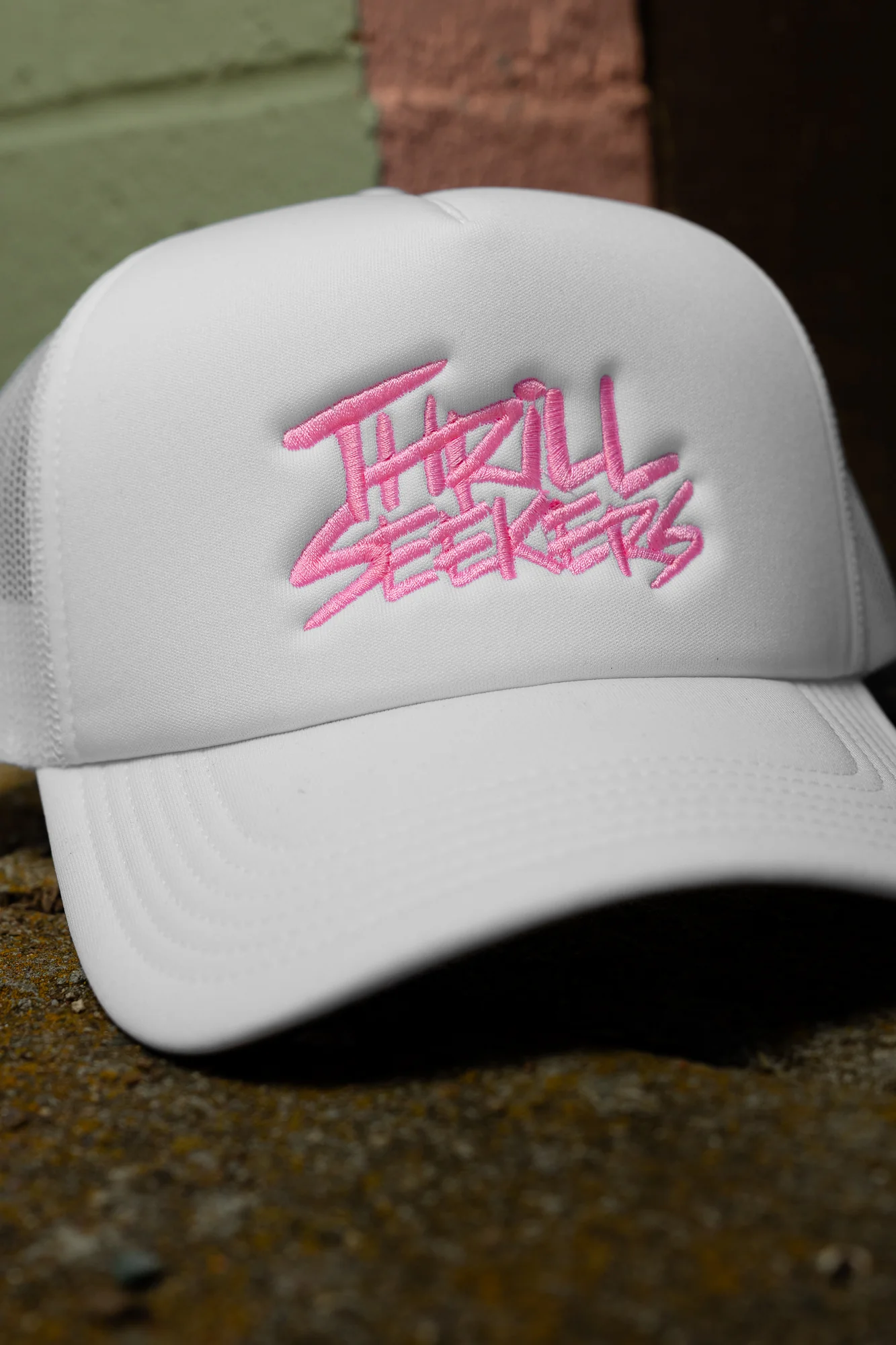 Classic Embroidered Foam Trucker - White/Pink - Image 3