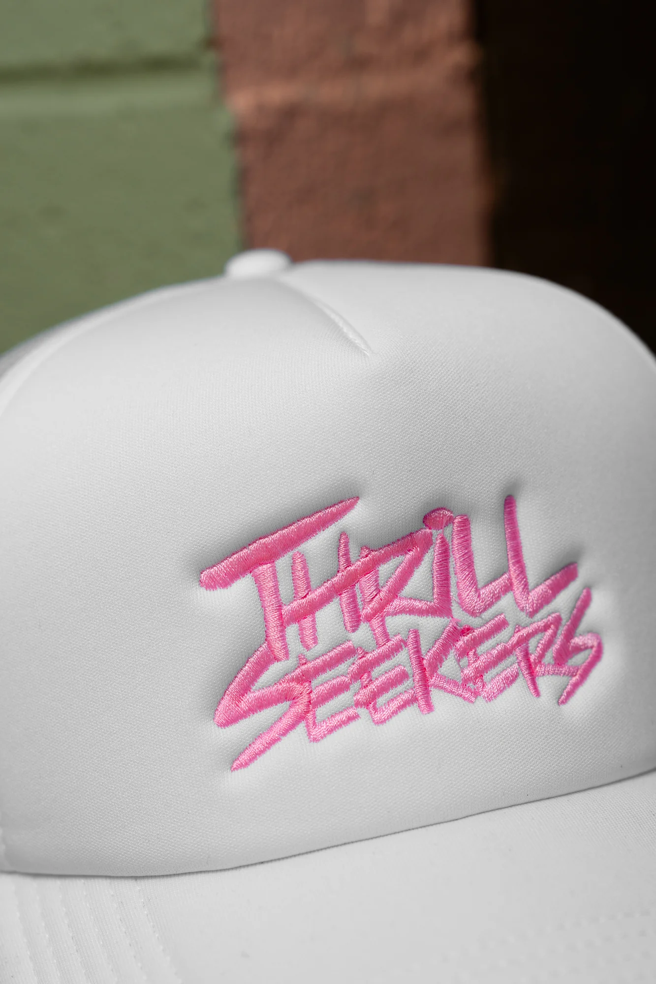 Classic Embroidered Foam Trucker - White/Pink - Image 4