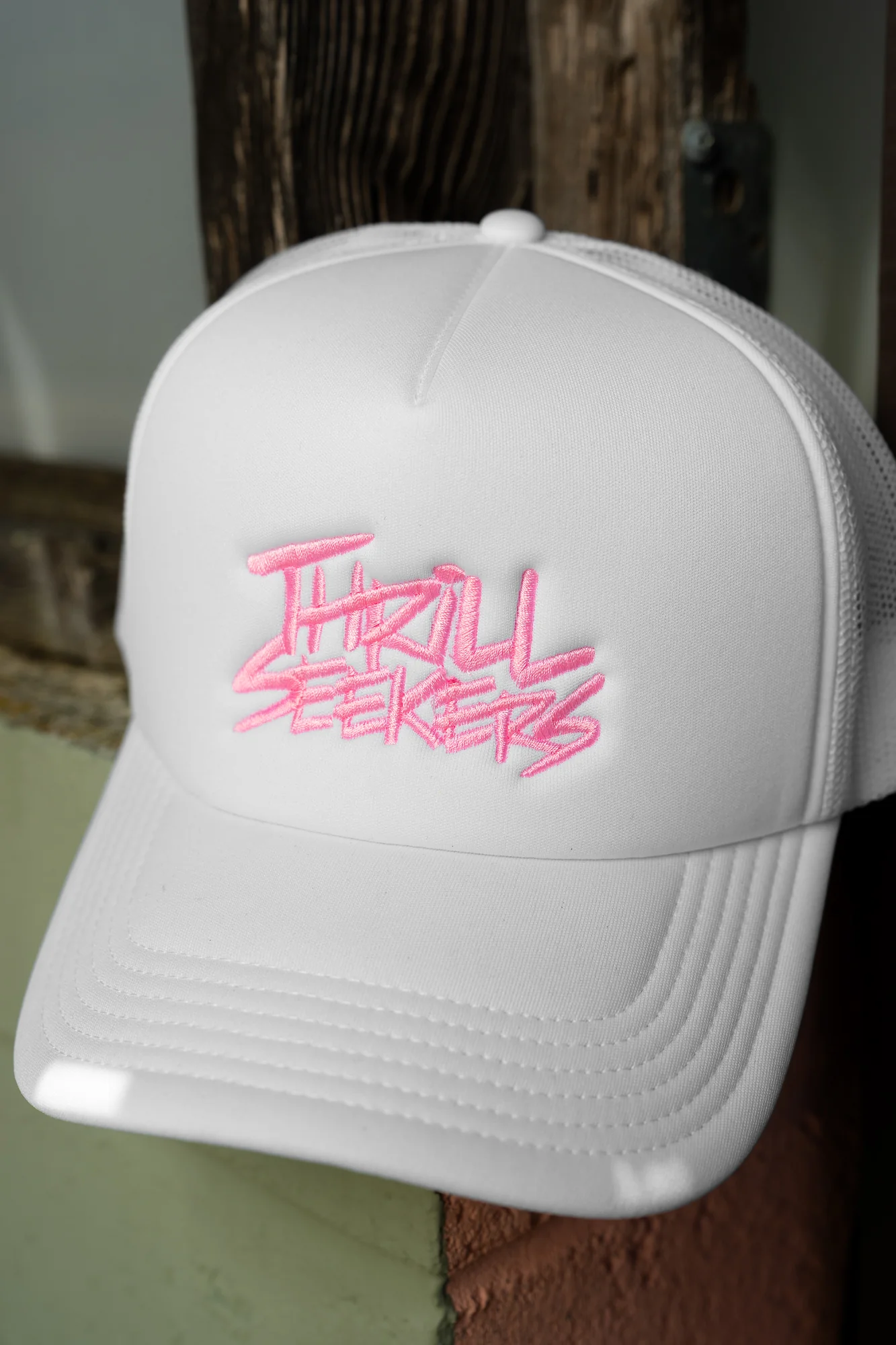 Classic Embroidered Foam Trucker - White/Pink - Image 5