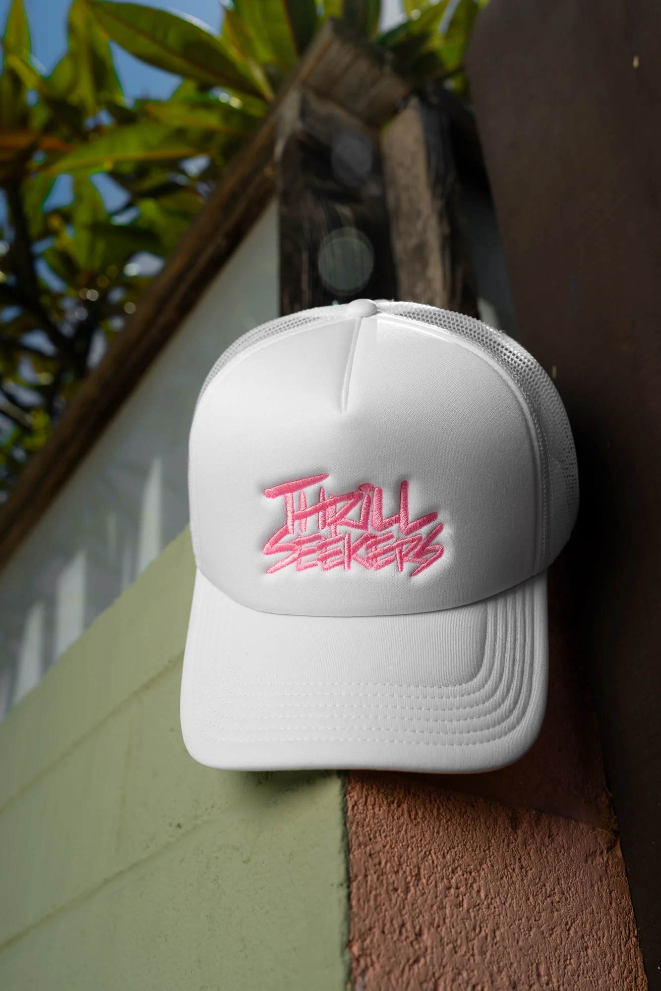 Classic Embroidered Foam Trucker - White/Pink - Image 6